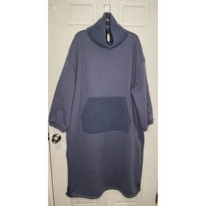 Nap Loungewear Oversized OS Fleece Lined Knit Lounge Dress Blue Drawstring NWT